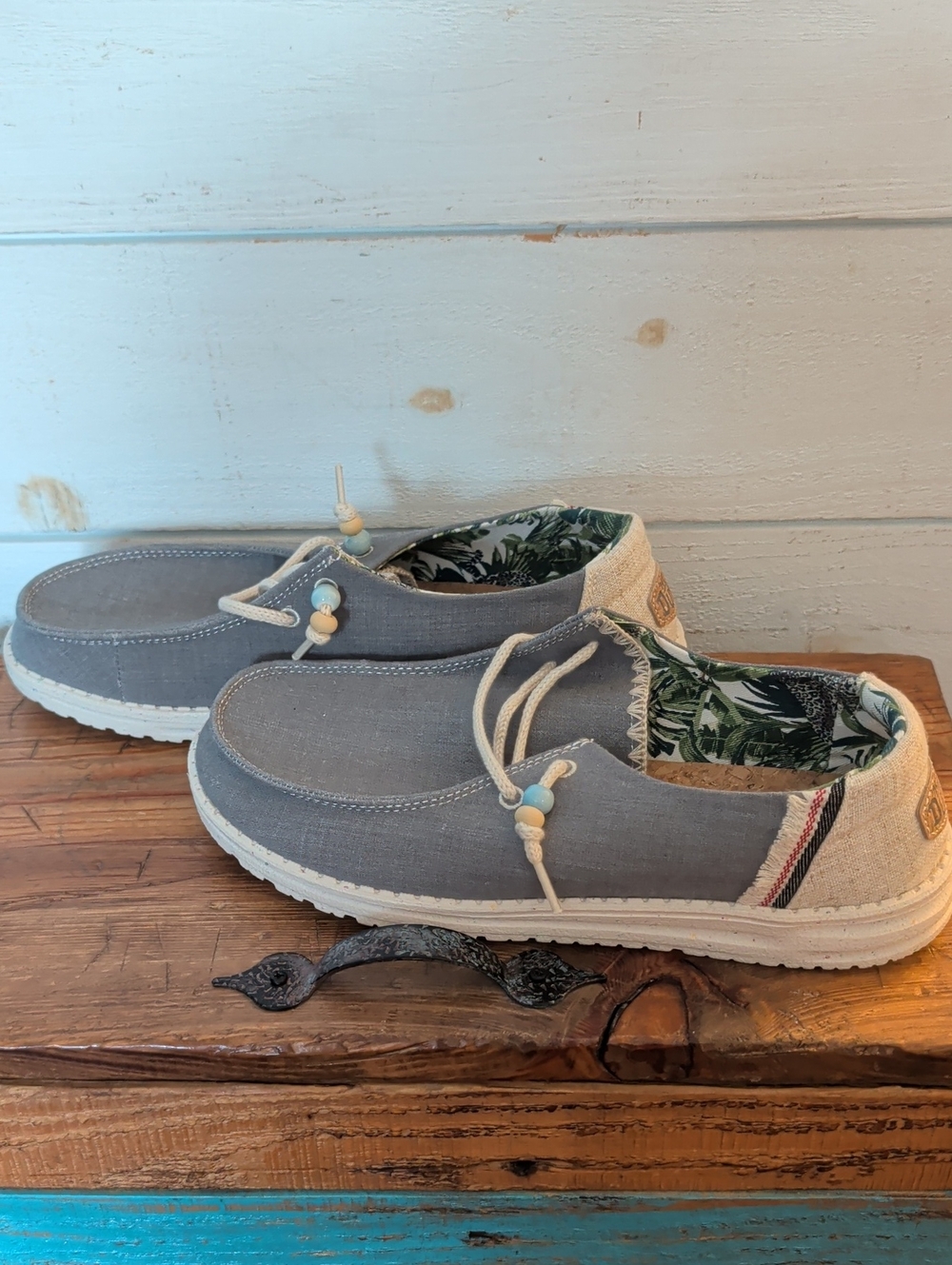 Hey Dude Casual Grey Slip-On Women's Shoes Size 9 with Bead Accent